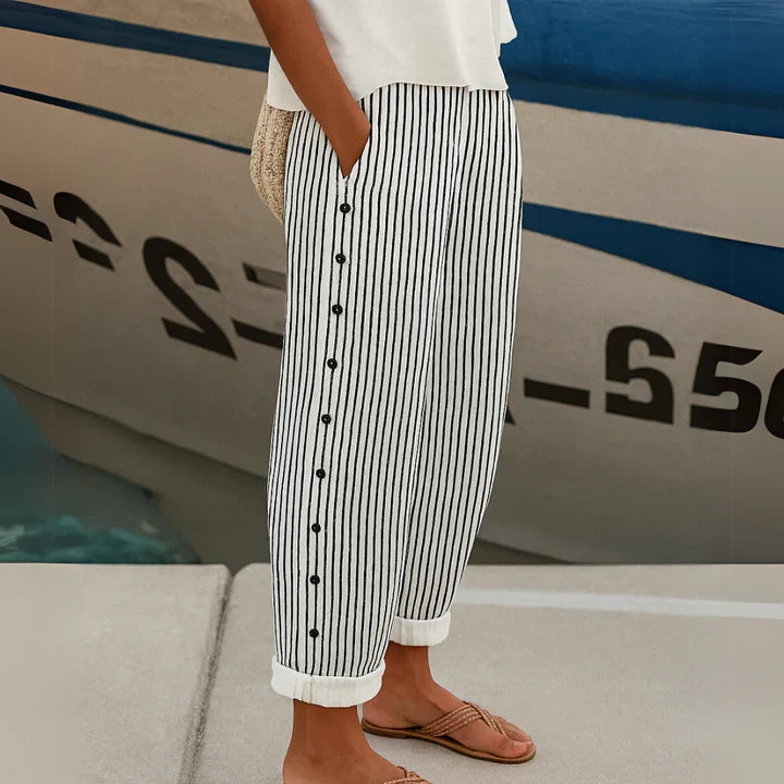 Megan™ | Seabreeze Stripe Button Trousers