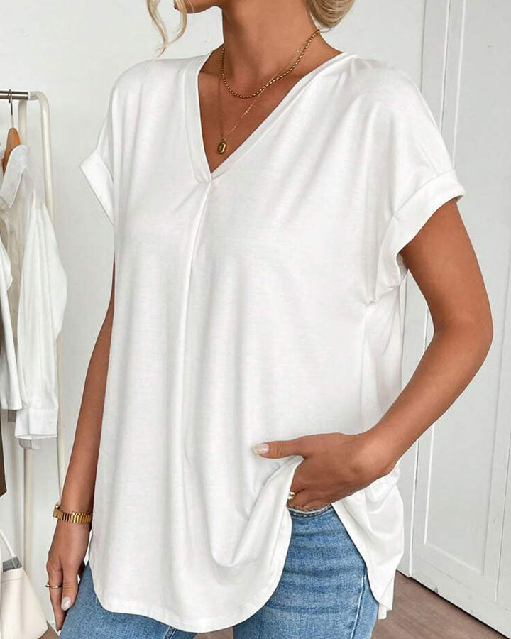 Short Sleeve Solid Colour Patchwork Tee