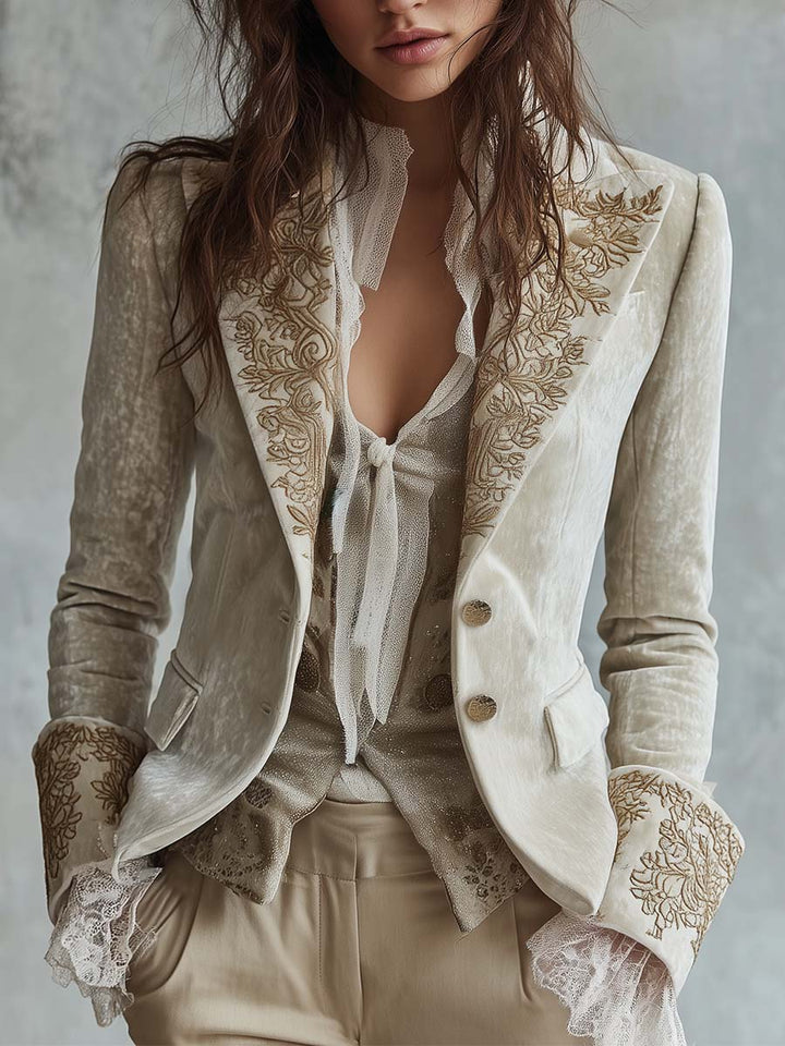 Isolde | Ivory Embroidered Blazer