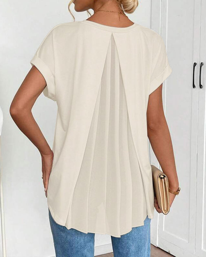 Short Sleeve Solid Colour Patchwork Tee