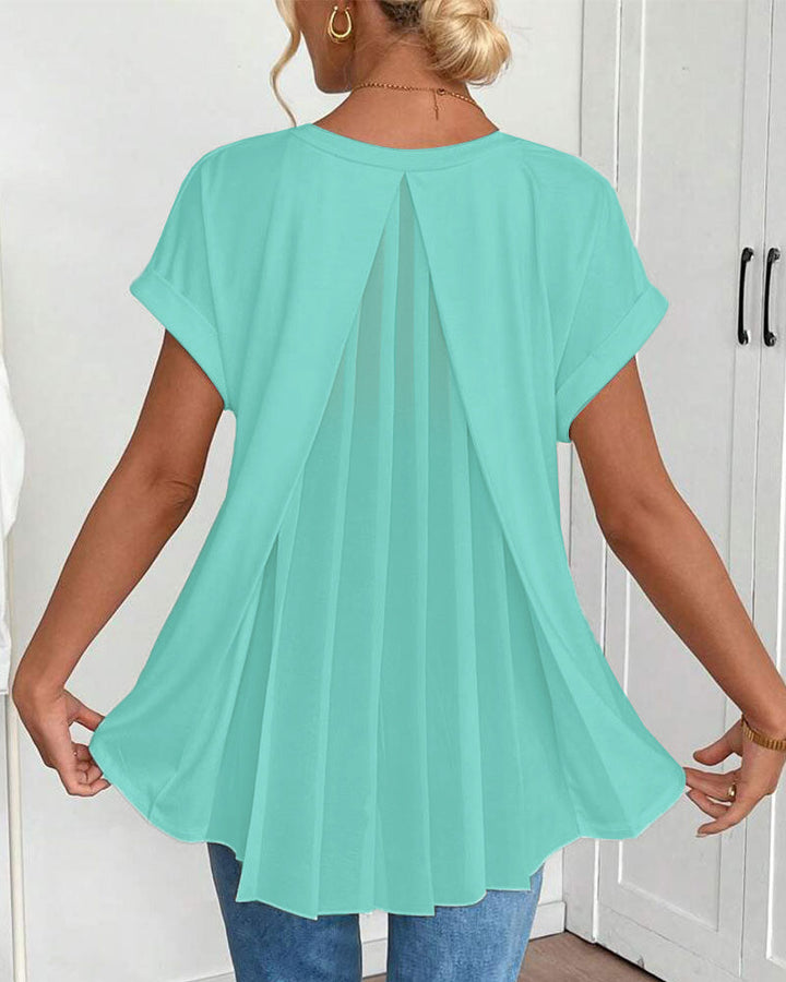 Short Sleeve Solid Colour Patchwork Tee