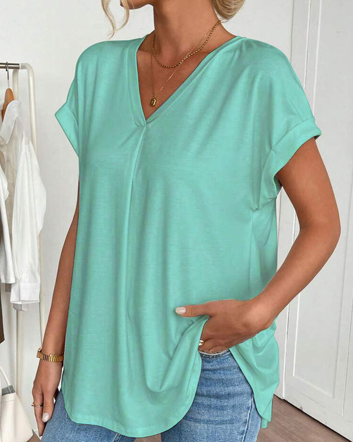 Short Sleeve Solid Colour Patchwork Tee