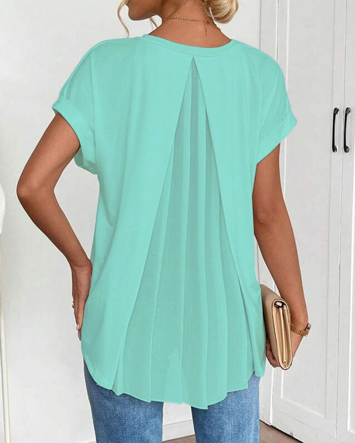 Short Sleeve Solid Colour Patchwork Tee