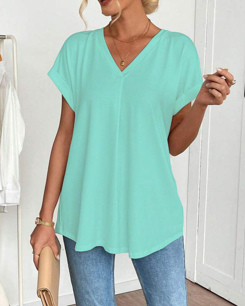 Short Sleeve Solid Colour Patchwork Tee