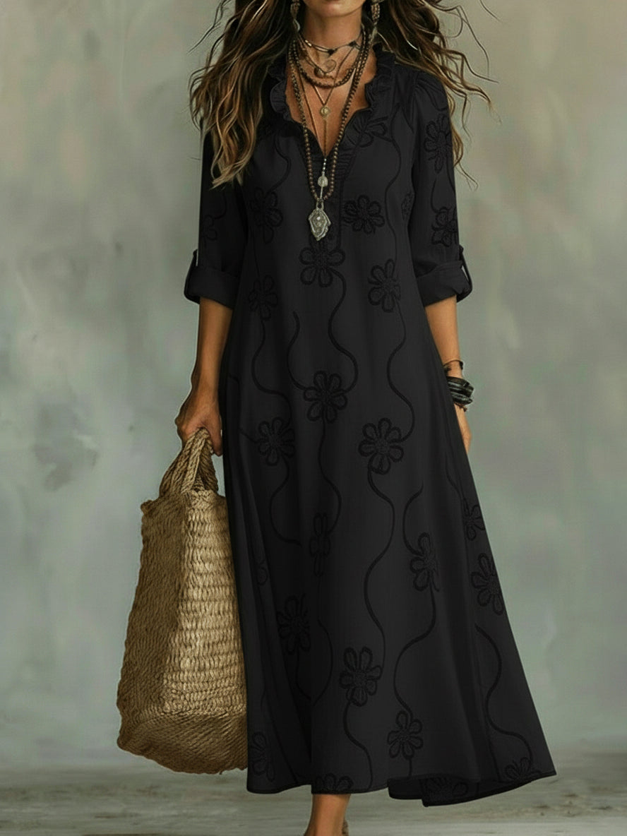 Kallie | Embroidered V-Neck Maxi Dress