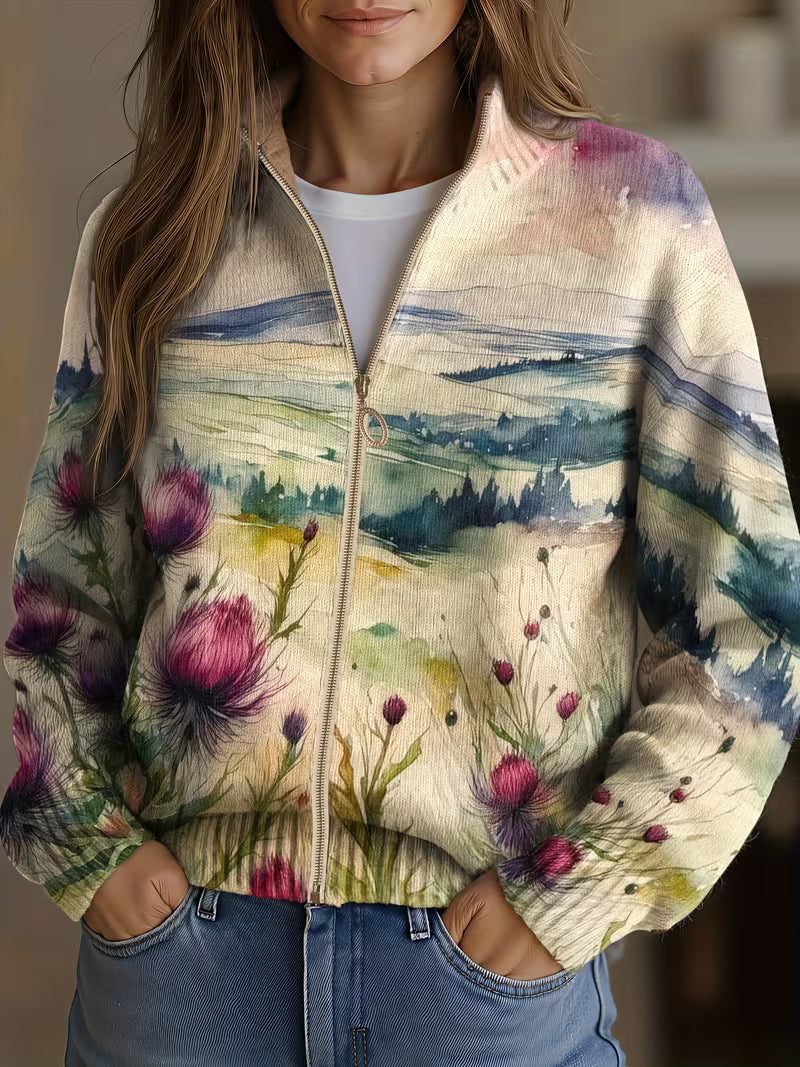 Zelda | Thistle Landscape Zip Cardigan