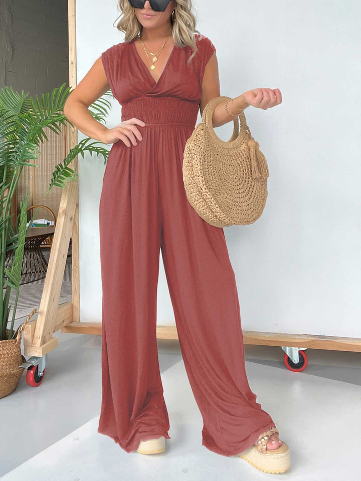 Eaksone - V-Neck Jumpsuit with Adjustable Back Knot