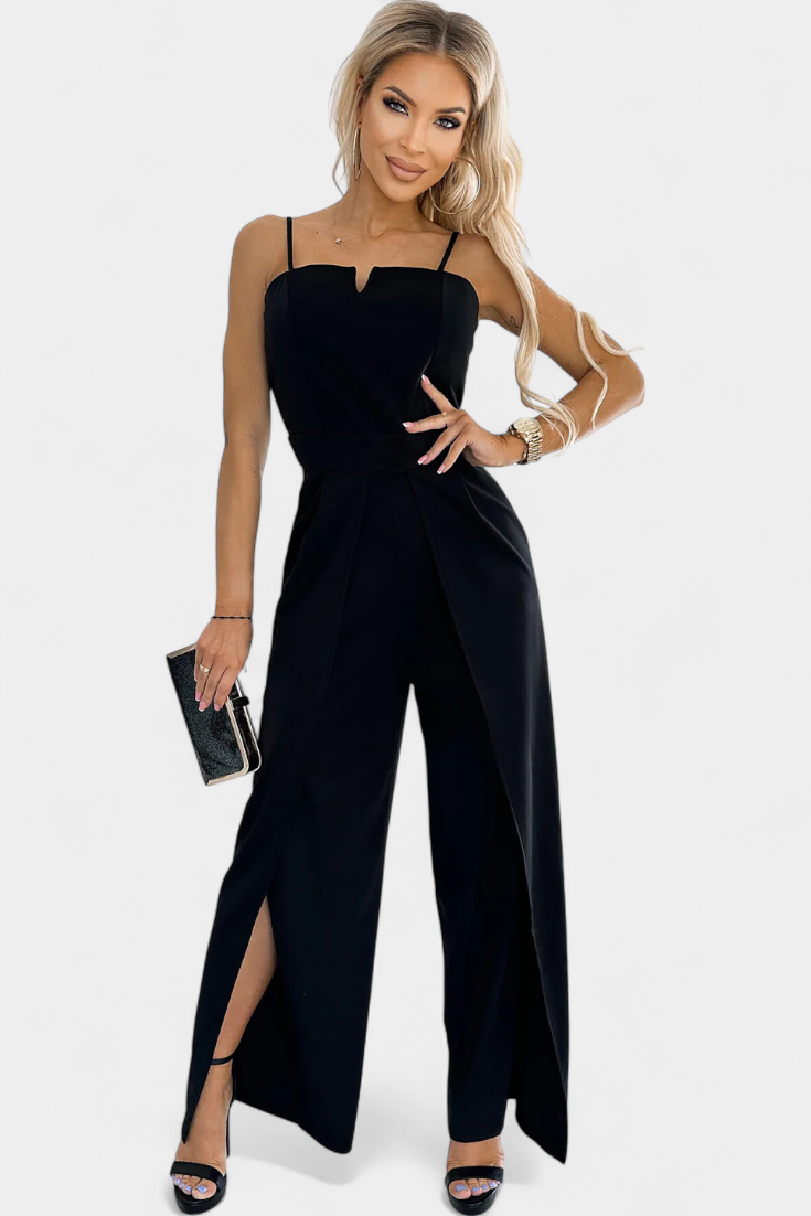Prescillia Jumpsuit with Spaghetti Straps and Slit Legs