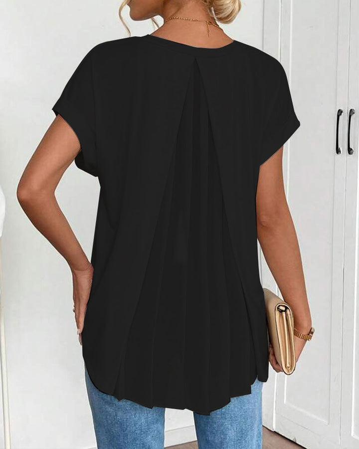 Short Sleeve Solid Colour Patchwork Tee