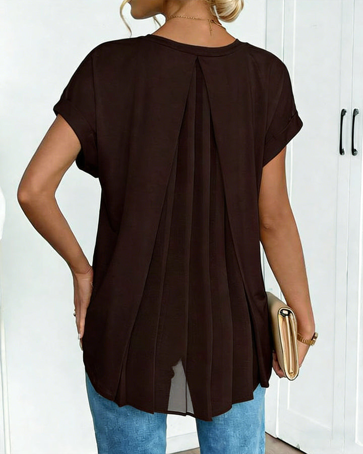 Short Sleeve Solid Colour Patchwork Tee