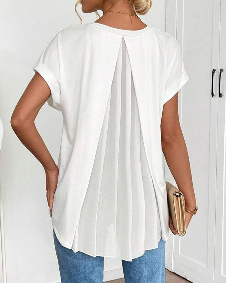 Short Sleeve Solid Colour Patchwork Tee