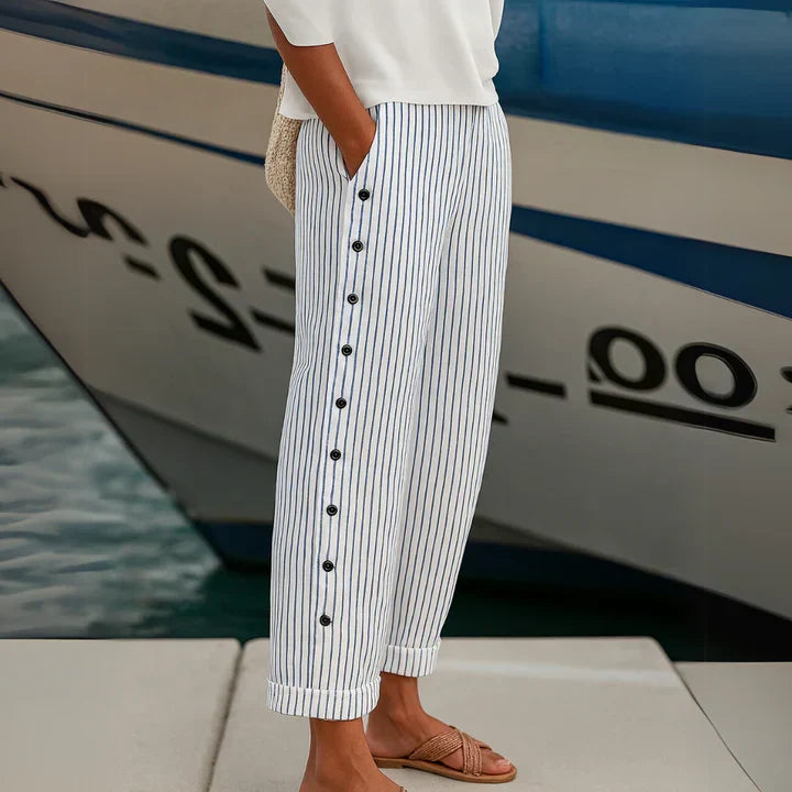 Megan™ | Seabreeze Stripe Button Trousers