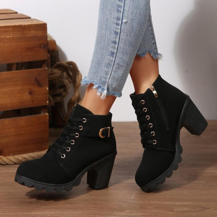 Katni™ | Lace-Up Buckle Chunky Ankle Boots