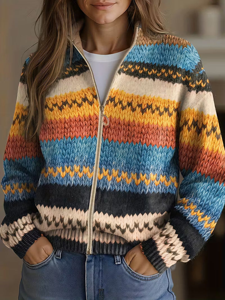Yseult | Chevron Stripe Zip Cardigan