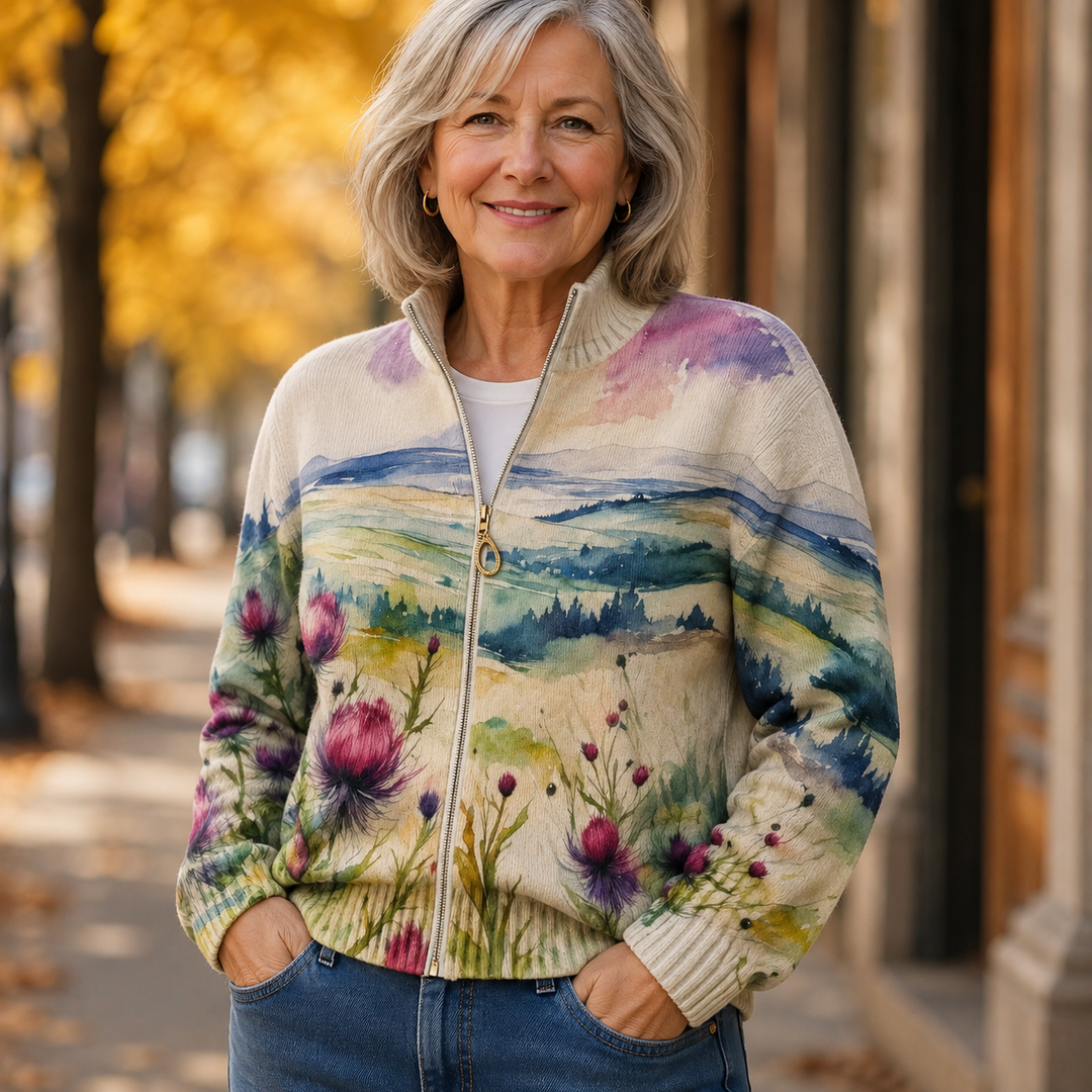 Zelda | Thistle Landscape Zip Cardigan