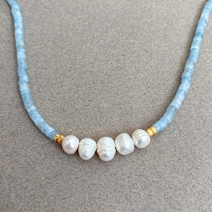 Yara™ | Aquamarine Turquoise and Pearl Necklace