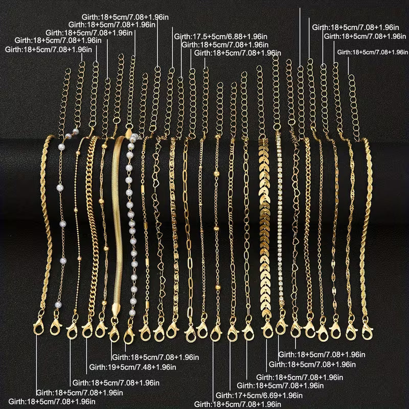 Iris™ | Golden Pearl Chain Bracelet Set of 23