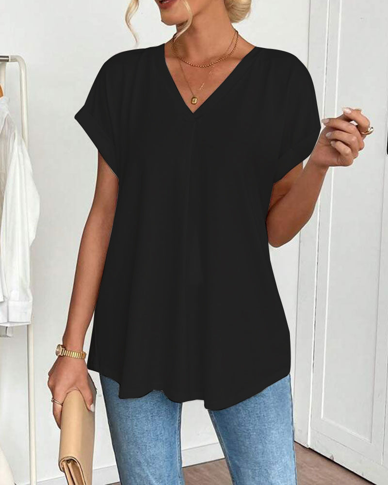 Short Sleeve Solid Colour Patchwork Tee