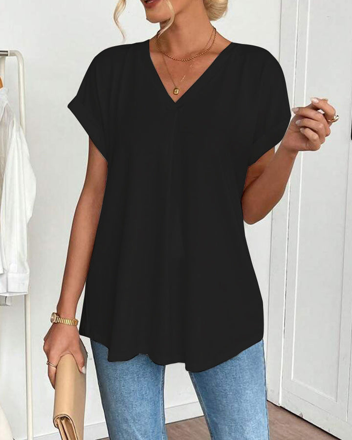 Short Sleeve Solid Colour Patchwork Tee