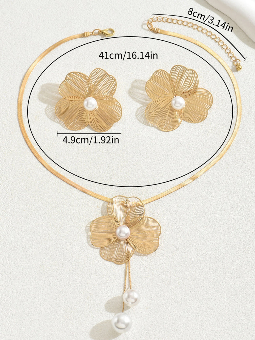 Flowers Inlaid With Pearls Necklace And Earrings Jewelry Sets