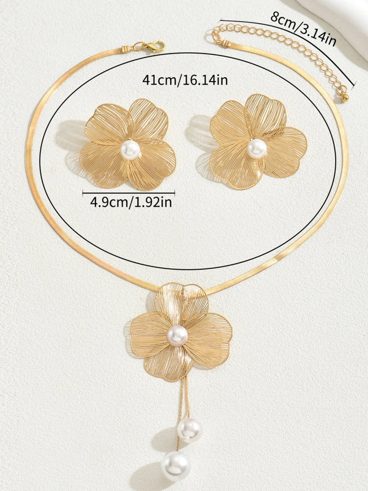 Flowers Inlaid With Pearls Necklace And Earrings Jewelry Sets
