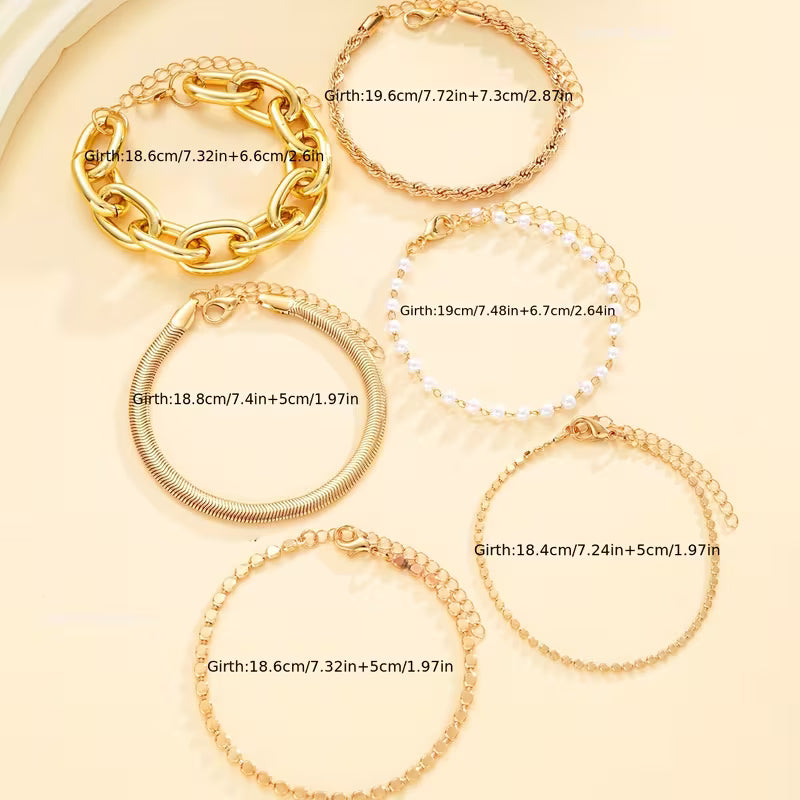 Bianca™ | Pearl and Chain Bracelet Set of 6