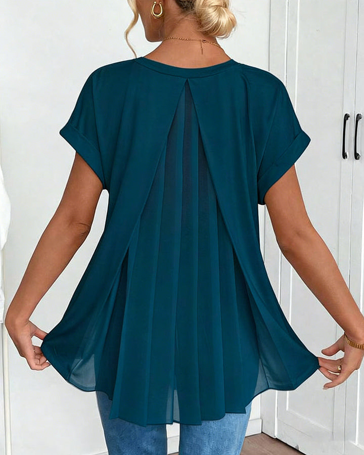 Short Sleeve Solid Colour Patchwork Tee