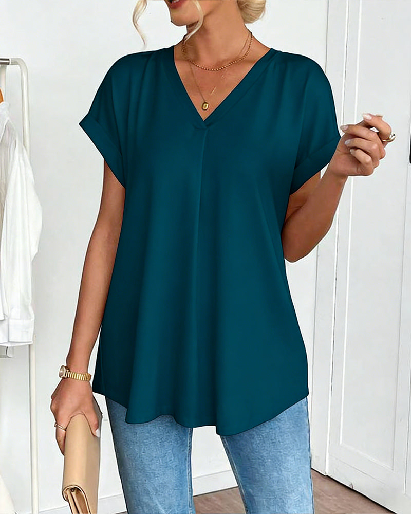 Short Sleeve Solid Colour Patchwork Tee