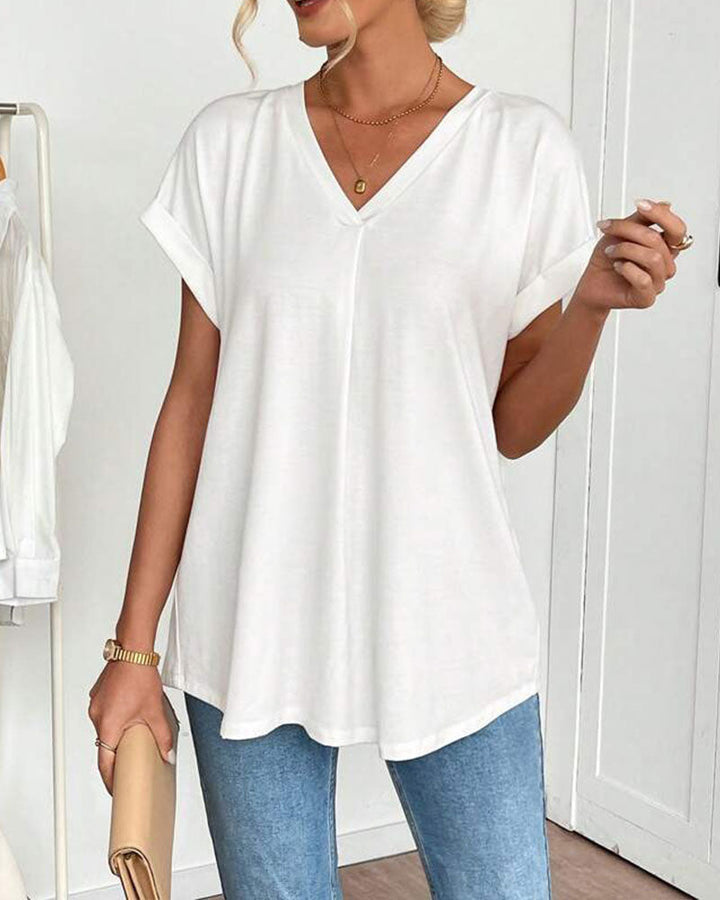 Short Sleeve Solid Colour Patchwork Tee