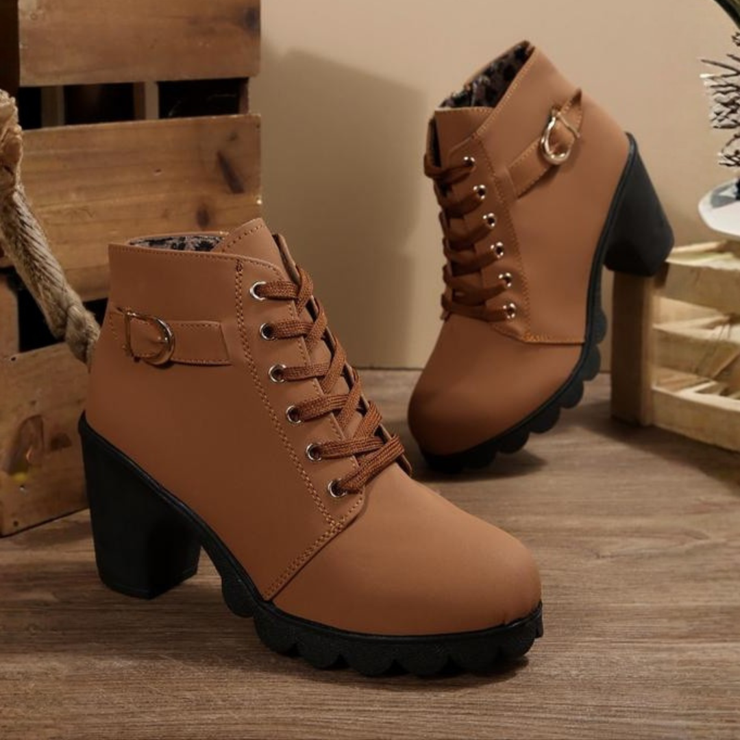 Katni™ | Lace-Up Buckle Chunky Ankle Boots