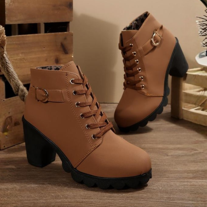 Katni™ | Lace-Up Buckle Chunky Ankle Boots