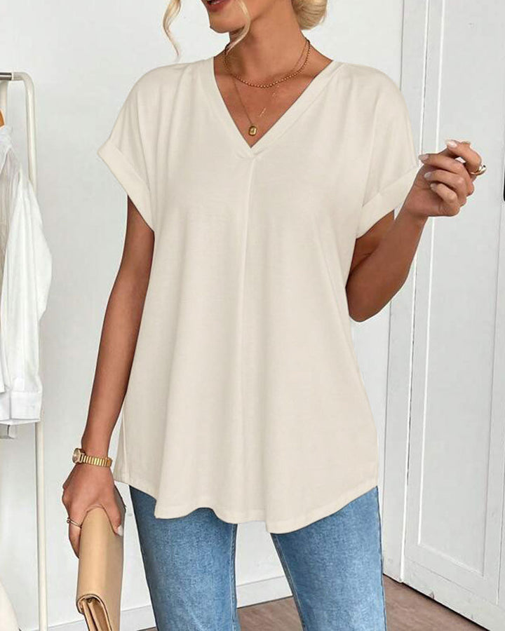 Short Sleeve Solid Colour Patchwork Tee