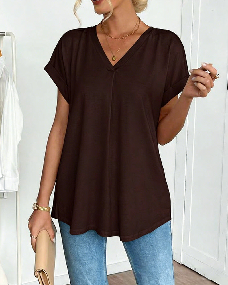 Short Sleeve Solid Colour Patchwork Tee