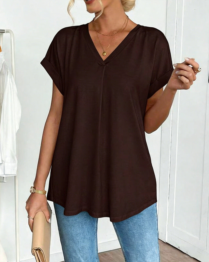 Short Sleeve Solid Colour Patchwork Tee