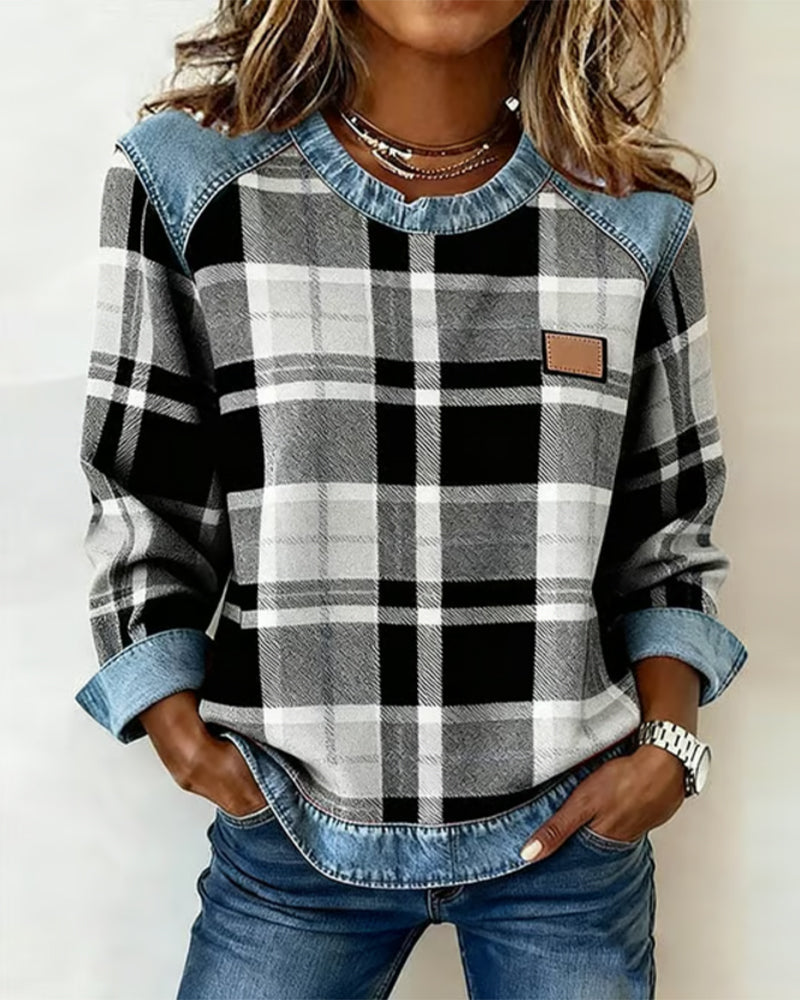 Anna | Check Patchwork Sweatshirt