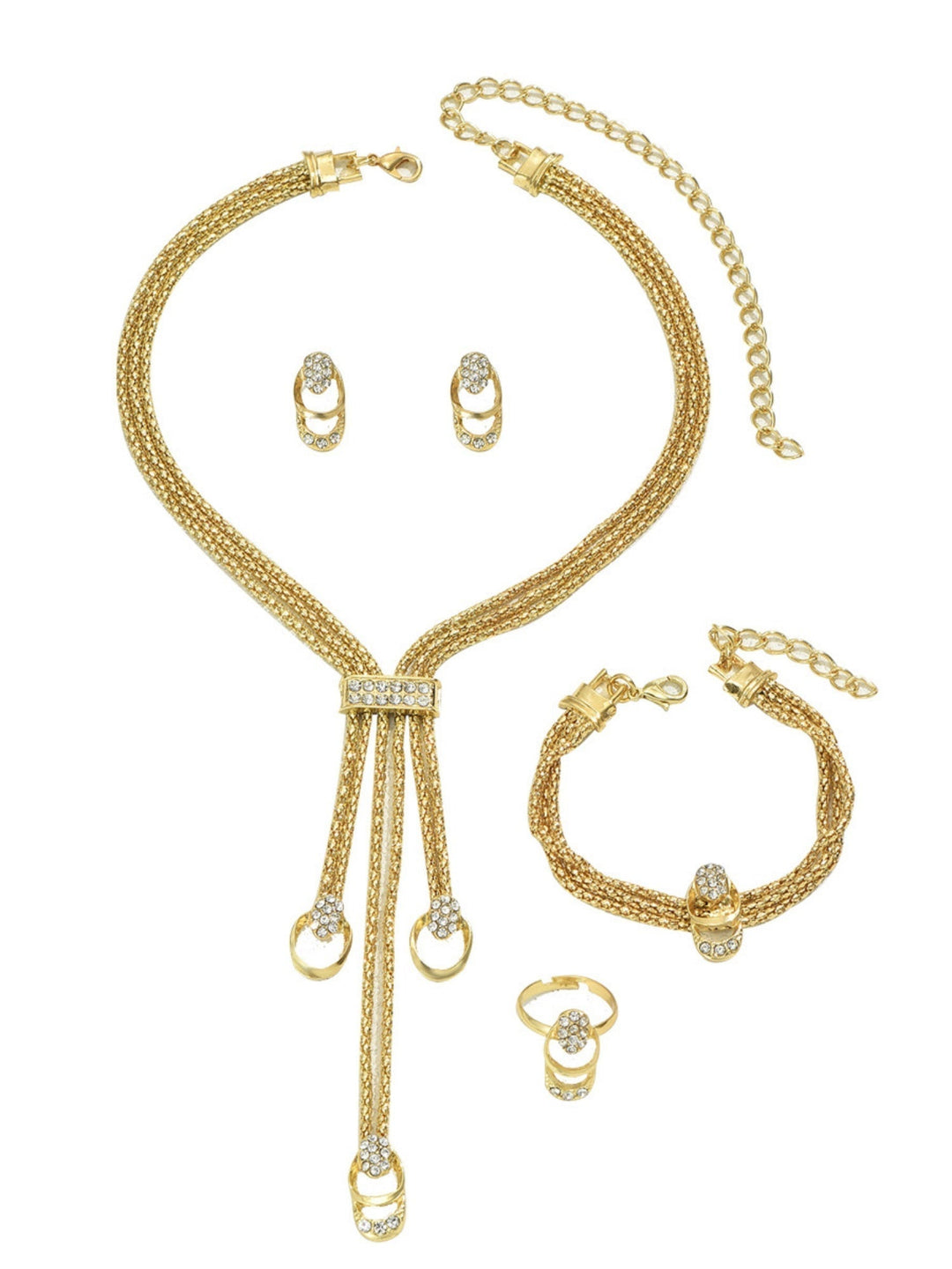 Diamond Inlay Necklace And Earrings Bracelet Ring Jewelry Sets
