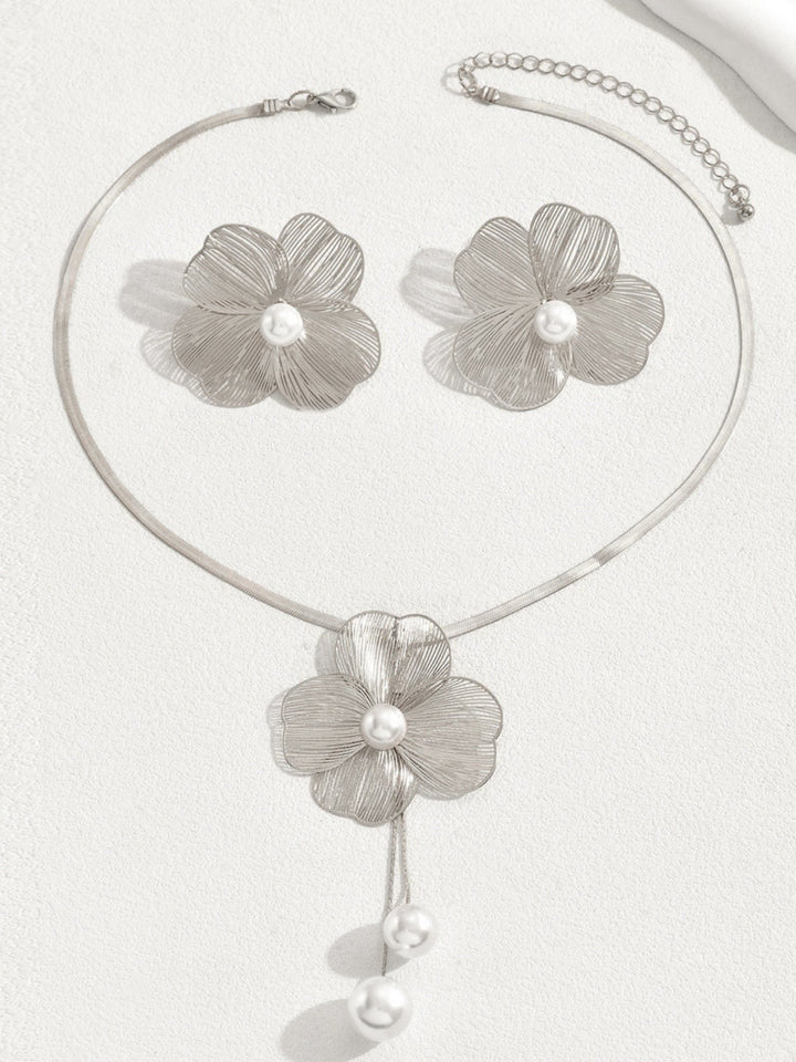 Flowers Inlaid With Pearls Necklace And Earrings Jewelry Sets