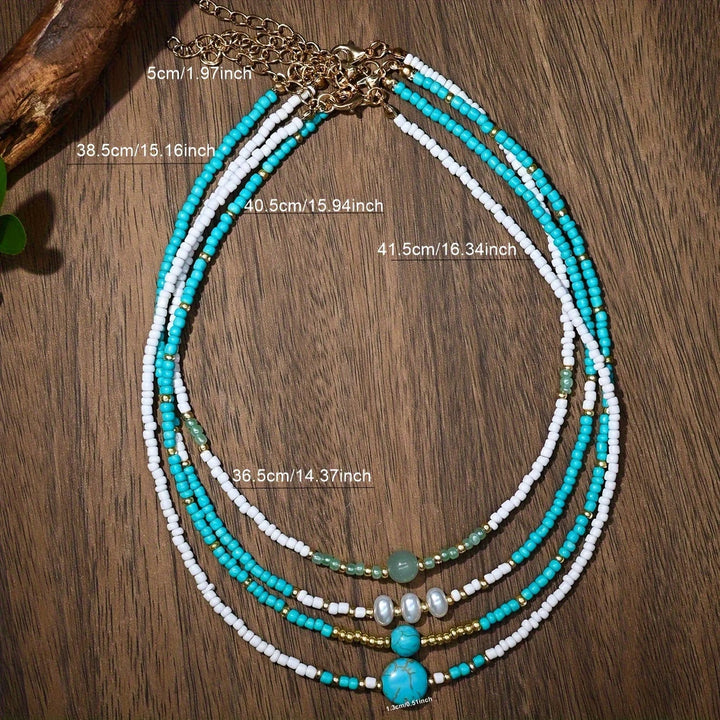Colette™ | Bohemian Pearl and Turquoise Beaded Bracelet Set