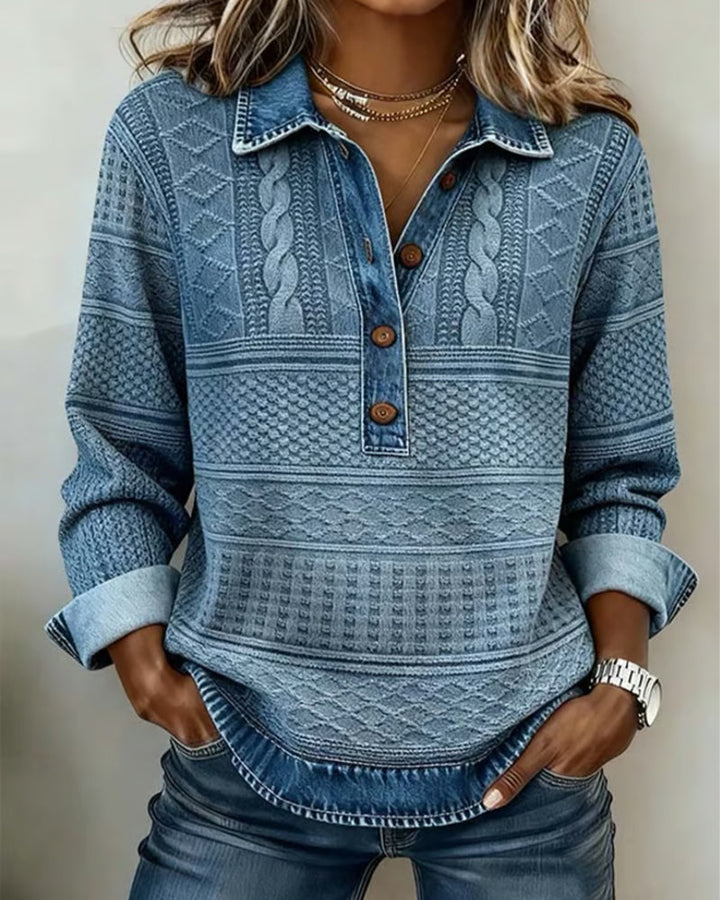 Lena | Denim-Button Knit Top