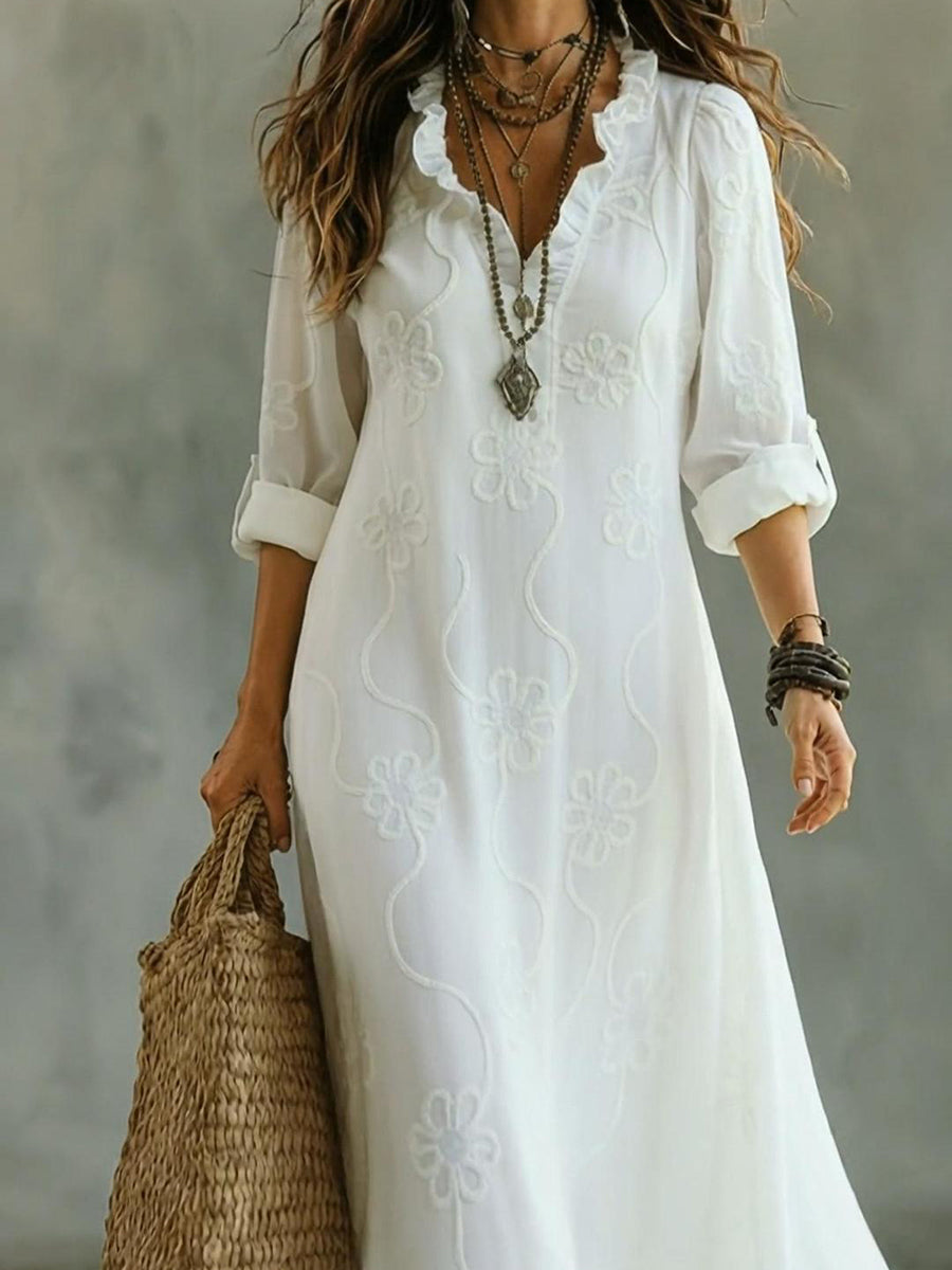 Kallie | Embroidered V-Neck Maxi Dress