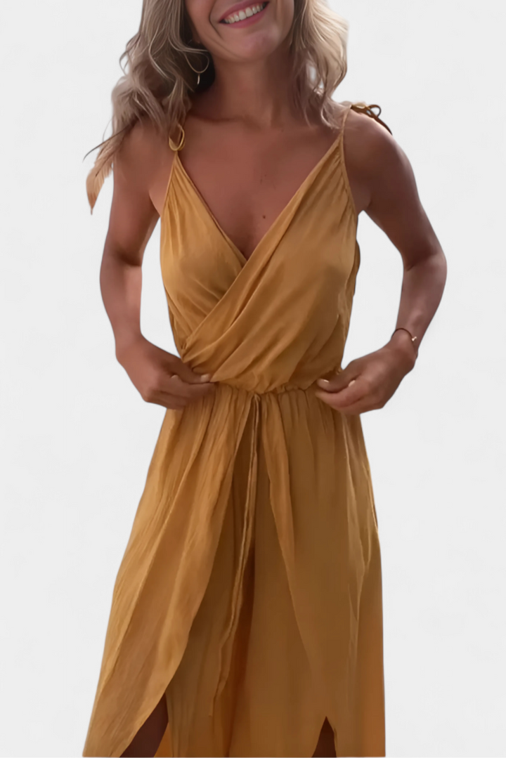 Donatila Cotton Washed Jumpsuit with Side Openings and Crossed Neckline