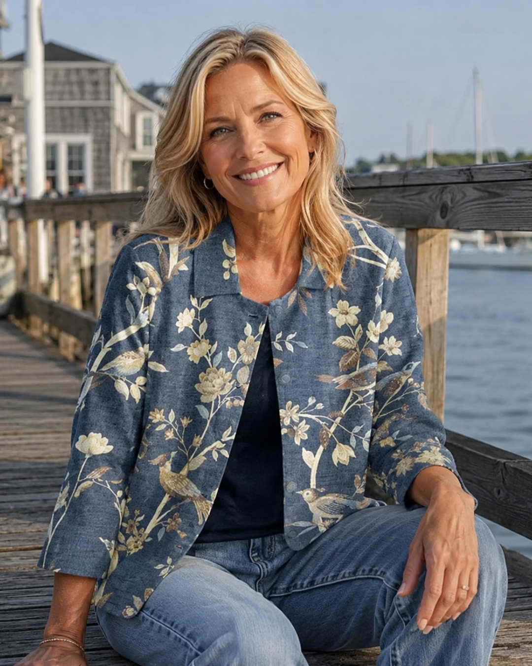 Oriella | Blue Bird-Print Blouse