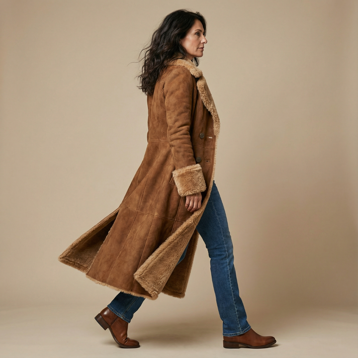 Isabella | Long Vintage Coat with Faux Fur