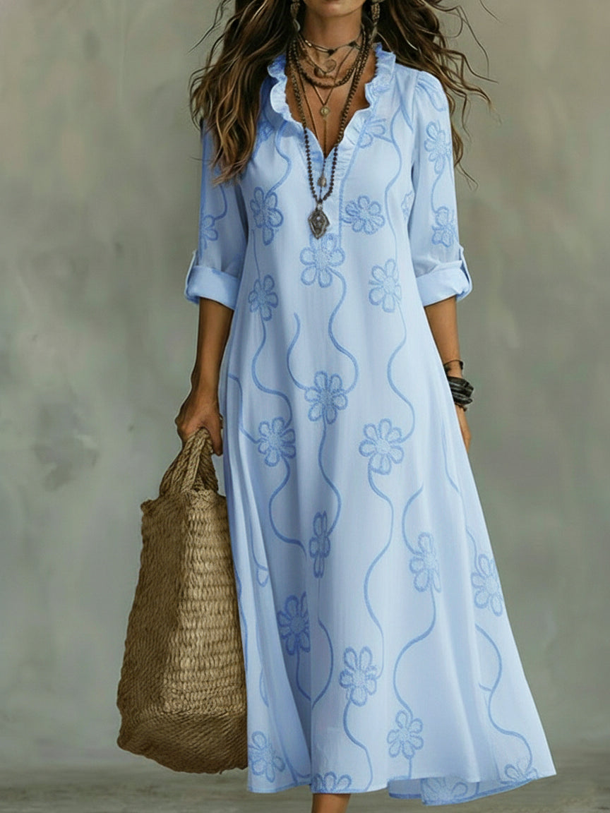 Kallie | Embroidered V-Neck Maxi Dress