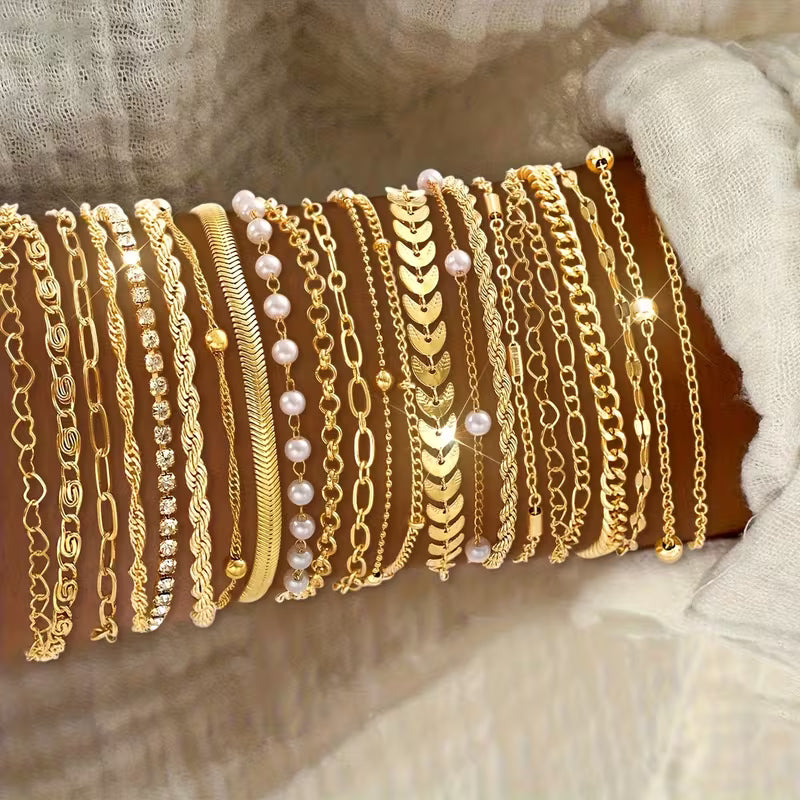 Iris™ | Golden Pearl Chain Bracelet Set of 23