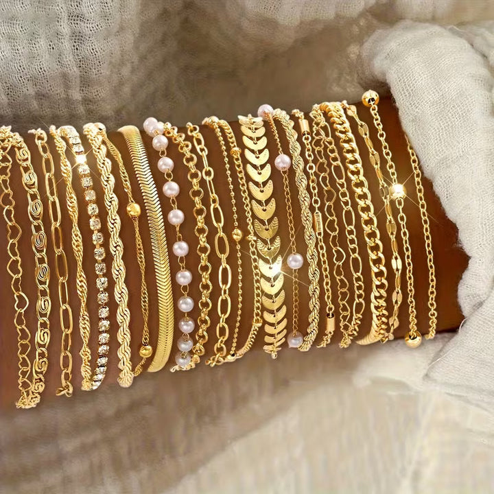 Iris™ | Golden Pearl Chain Bracelet Set of 23