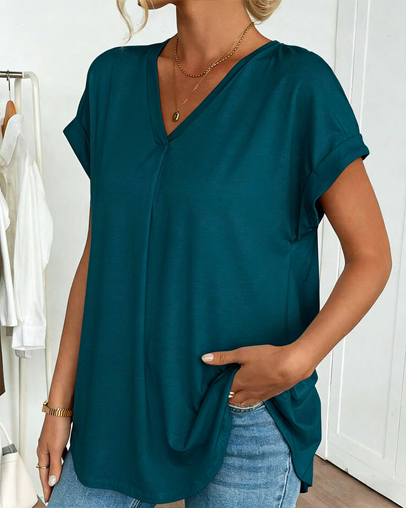 Short Sleeve Solid Colour Patchwork Tee