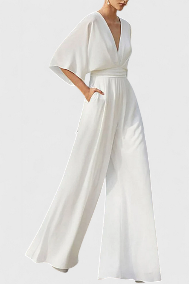 Isaura Mono Long Elegant with Wide Trousers and V-Neck