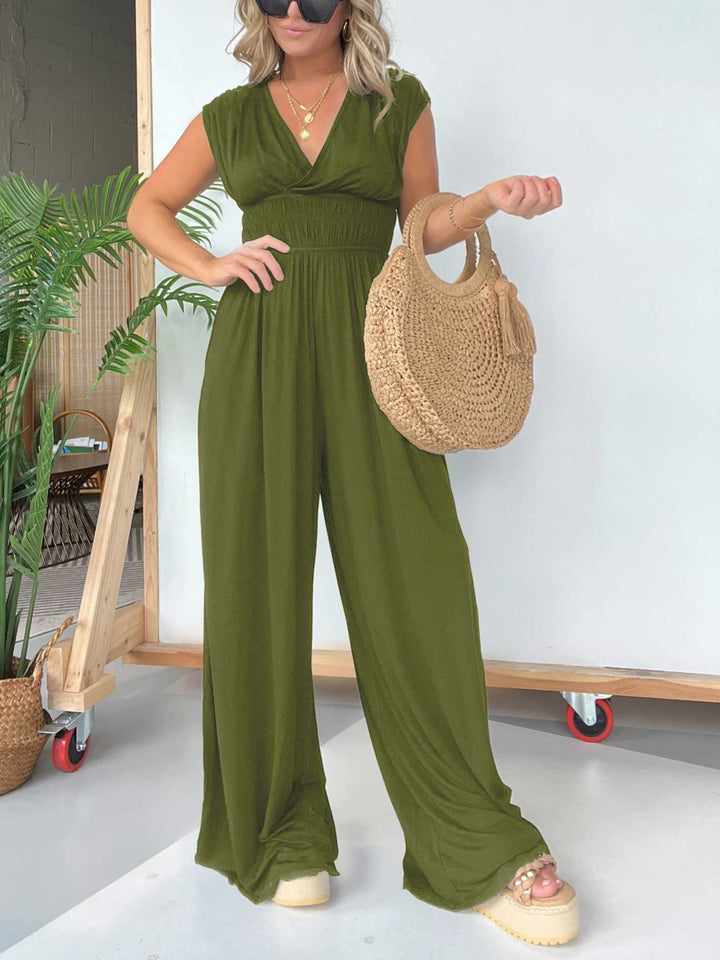 Eaksone - V-Neck Jumpsuit with Adjustable Back Knot