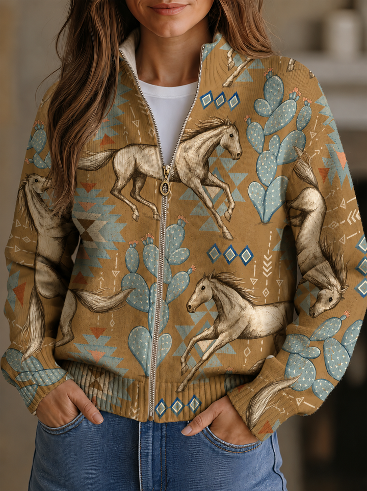 Perpetua | Desert Print Zip Cardigan
